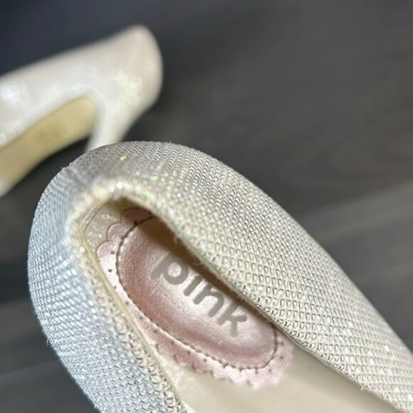Paradox London PInk Champagne sparkly bridal peep toe heel shoe size 9.5 - Picture 13 of 13